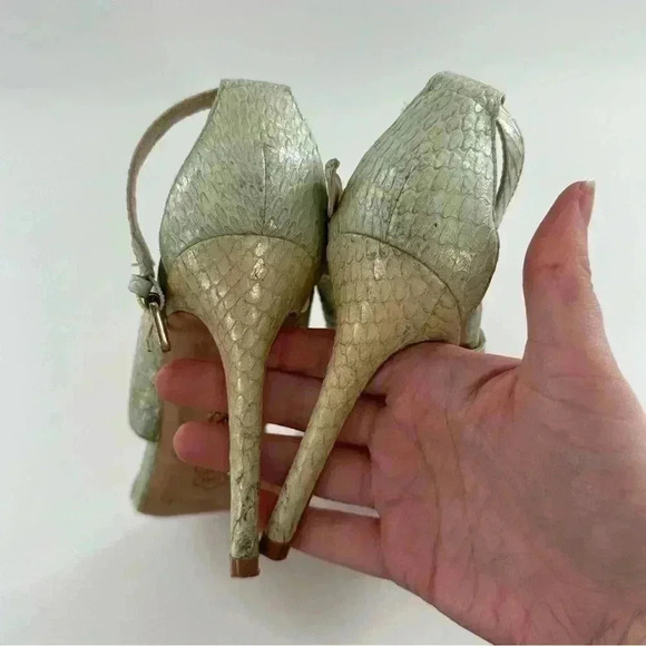Charles David heels 7.5 green leather snake mermaidcore metallic formal prom - Picture 11 of 14